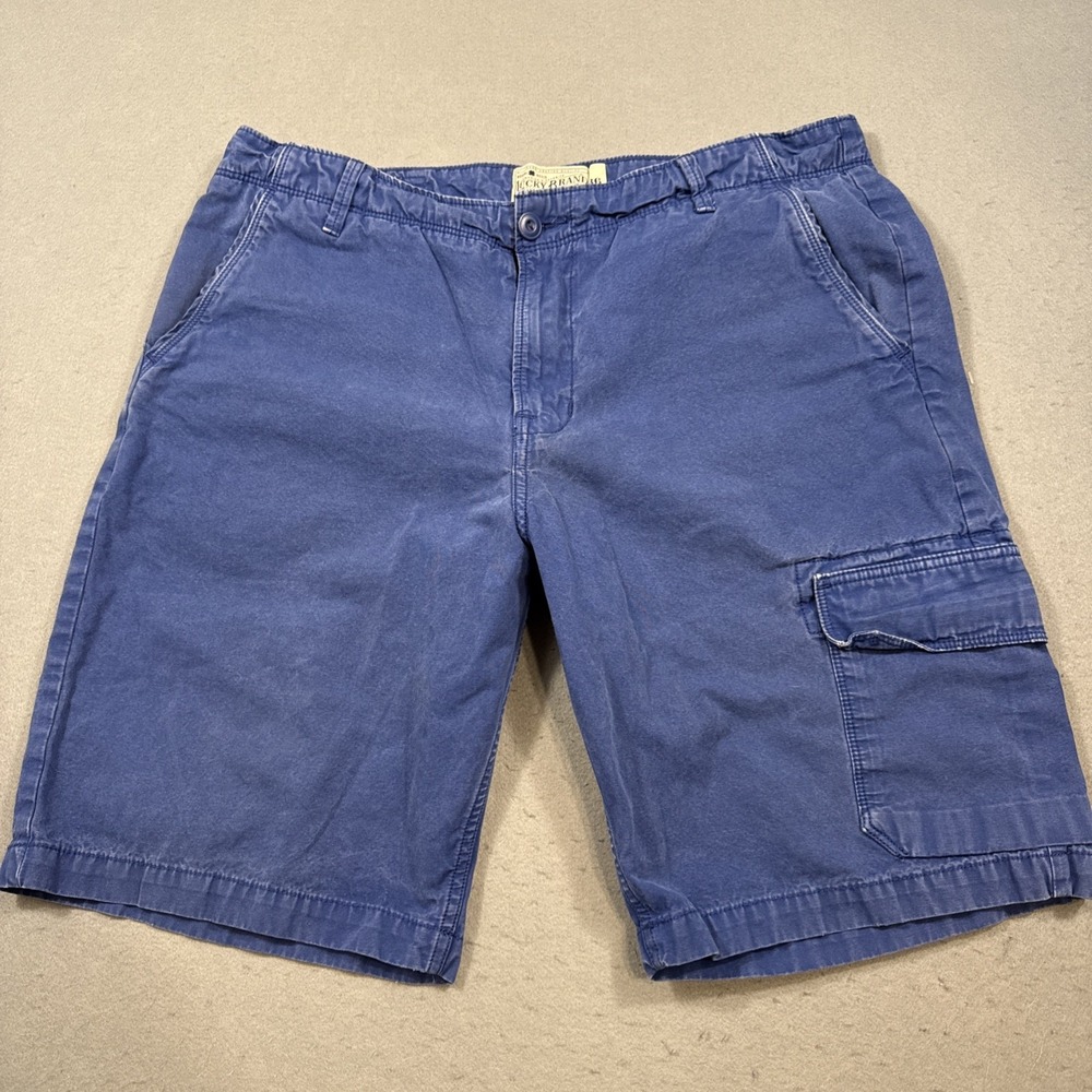 Lucky Brand shorts mens 36 cargo CHINOS POCKETS BRIGHT BLUE